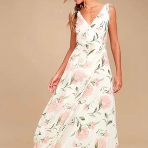 NWT LULUS white maxi dress with pink flowers
